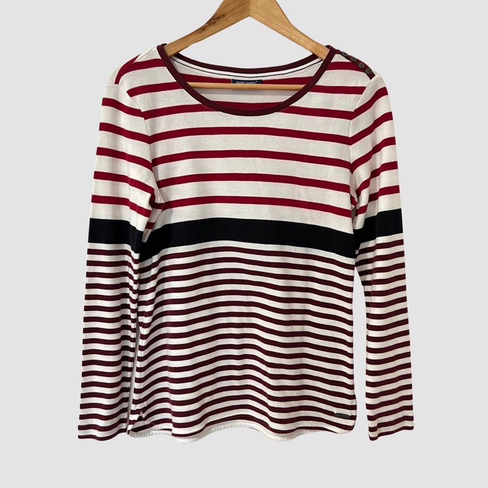 Saint James Scoop Neck Long Sleeve Stripe Cotton Top SM ($119)